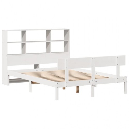 Seng med reol 140x200 cm - massivt fyrretræ, hvid