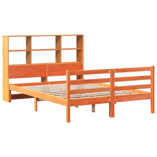 Seng med reol uden madras 120x190 cm - massivt fyrretræ, gyldenbrun