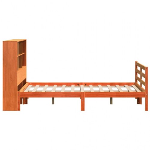 Seng med reol uden madras 120x190 cm - massivt fyrretræ, gyldenbrun