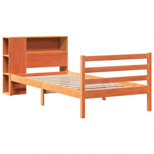 Seng med reol uden madras 100x200cm massivt træ gyldenbrun