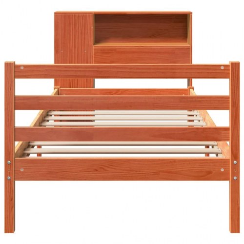Seng med reol uden madras 100x200cm massivt træ gyldenbrun