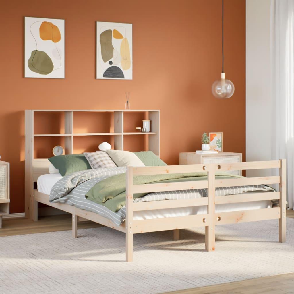 Seng med reol uden madras 135x190 cm massivt fyrretræ
