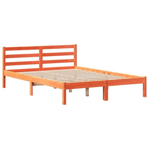 Seng med reol 140x190 cm i massivt træ gyldenbrun