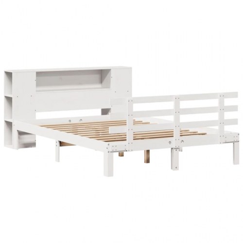 Seng med reol 140x190 cm - massivt fyrretræ, hvid