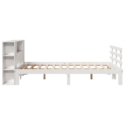 Seng med reol 140x190 cm - massivt fyrretræ, hvid