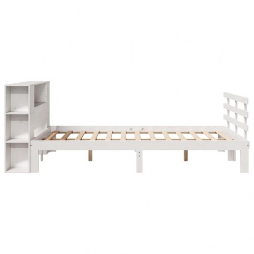 Seng med reol 140x200 cm - massivt fyrretræ, hvid