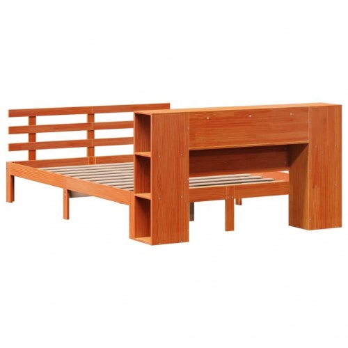 Seng med reol uden madras 160x200cm massivt fyrretræ gyldenbrun