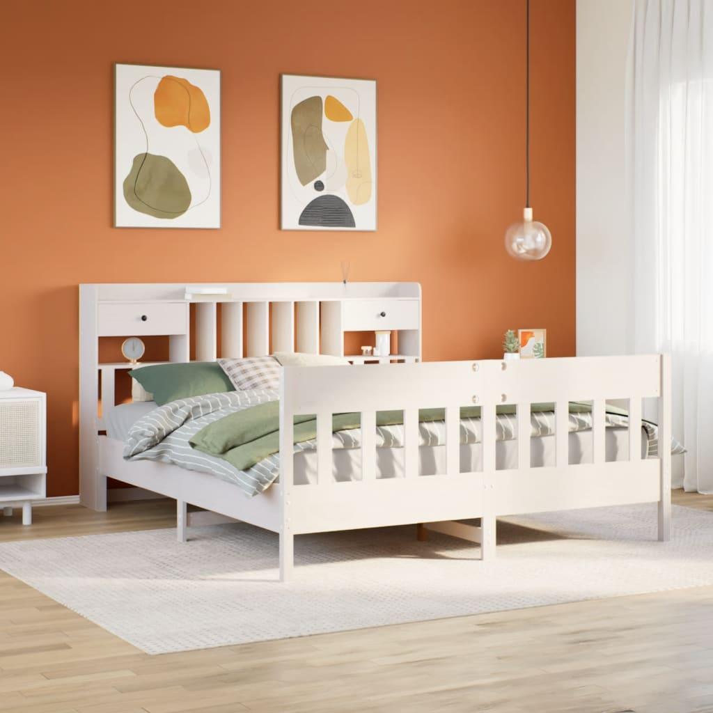 Sengeramme 180x200 cm i massivt fyrretræ - hvid med opbevaring