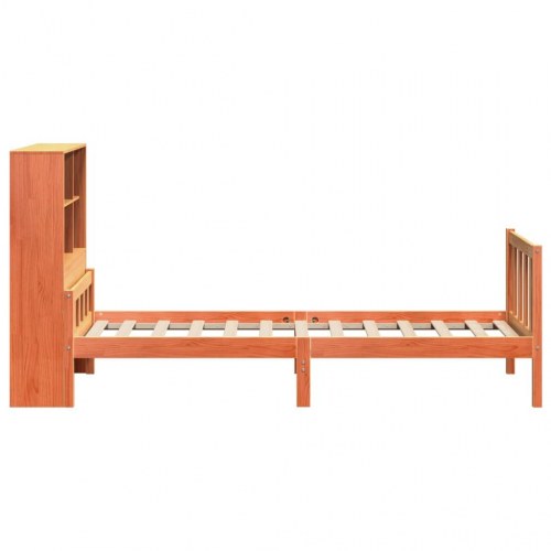 Seng med reol uden madras 90x190 cm massivt træ gyldenbrun