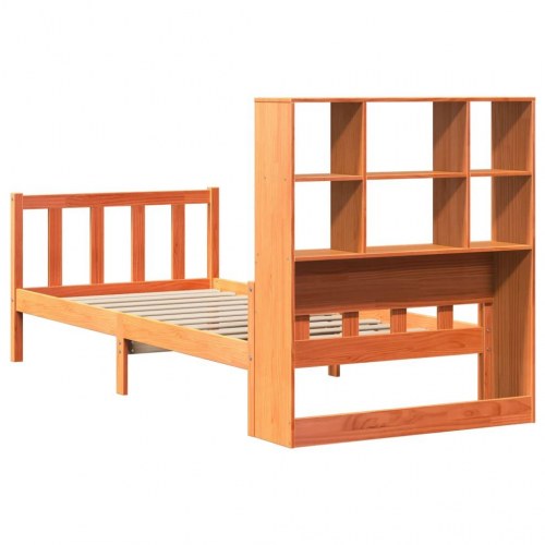 Seng med reol uden madras 90x190 cm massivt træ gyldenbrun