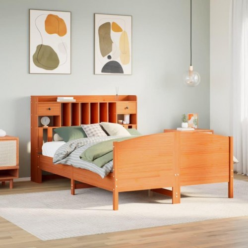 Seng med reol 150x200 cm i massivt fyrretræ - gyldenbrun (uden madras)