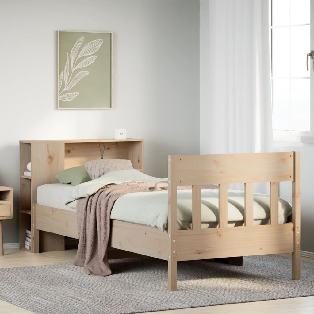 Seng med reol uden madras 75x190 cm massivt fyrretræ