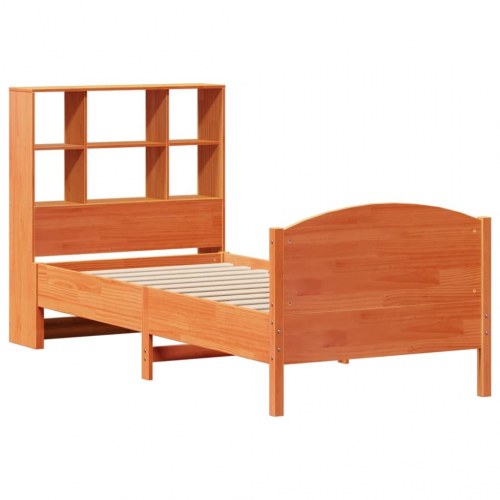 Seng med reol 100x200 cm - massivt fyrretræ, gyldenbrun (uden madras)
