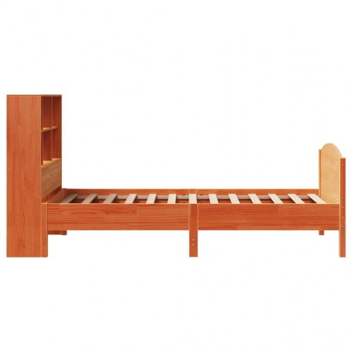 Seng med reol 100x200 cm - massivt fyrretræ, gyldenbrun (uden madras)