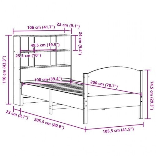 Seng med reol 100x200 cm - massivt fyrretræ, gyldenbrun (uden madras)