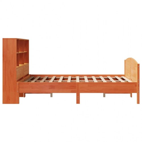 Seng med reol 160x200 cm - massivt fyrretræ, gyldenbrun (uden madras)