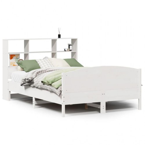 Seng med reol uden madras 150x200 cm massivt fyrretræ hvid