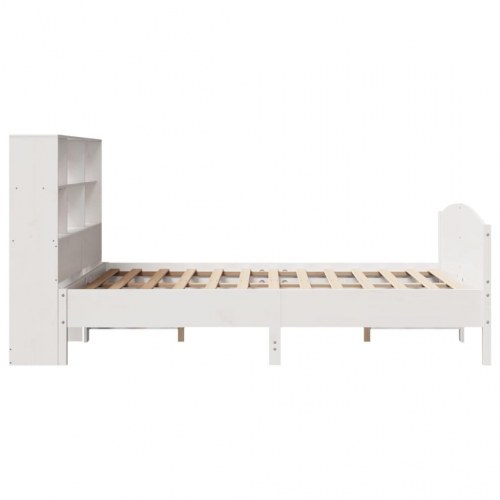 Seng med reol uden madras 150x200 cm massivt fyrretræ hvid