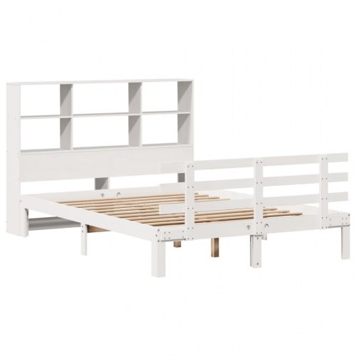 Seng med reol 140x200 cm - massivt fyrretræ, hvid (uden madras)