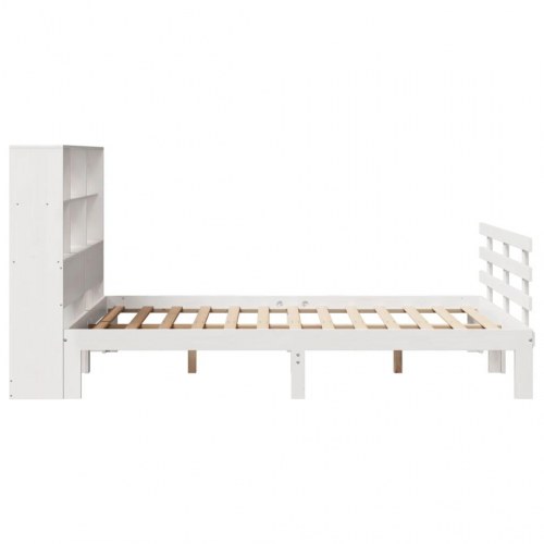 Seng med reol 140x200 cm - massivt fyrretræ, hvid (uden madras)