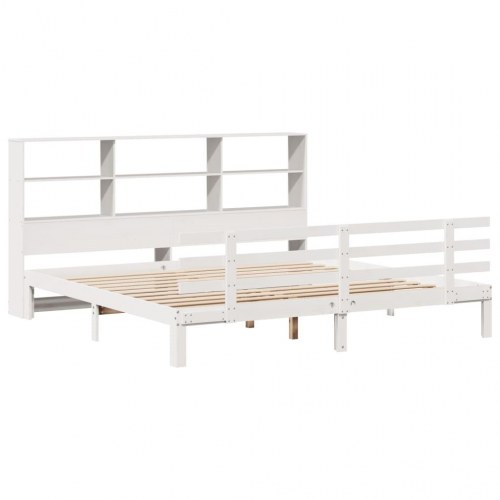 Seng med reol 180x200 cm - massivt fyrretræ, hvid