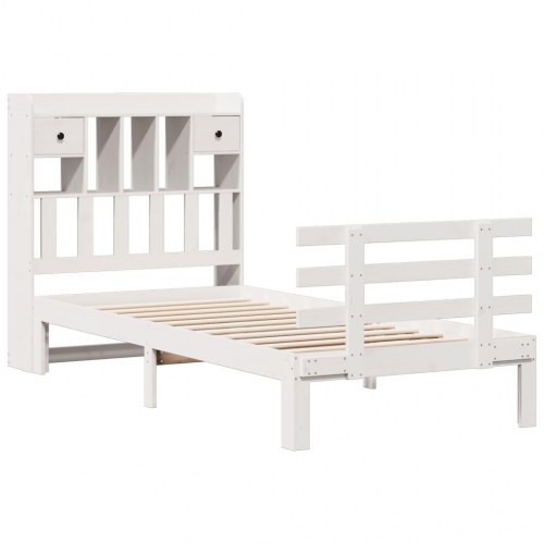 Seng med reol 90x200 cm - massivt fyrretræ, hvid (uden madras)
