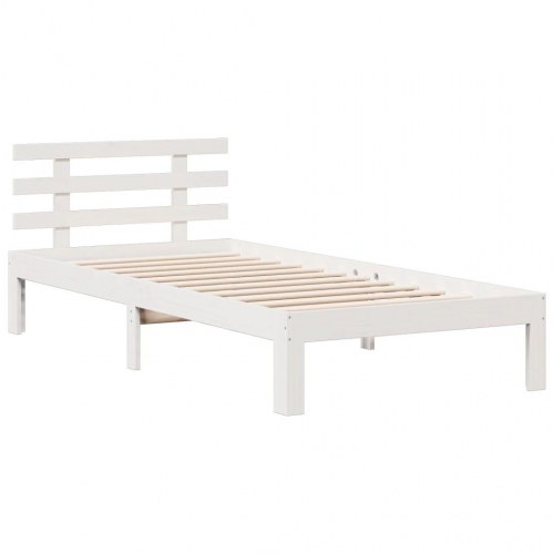 Seng med reol 90x200 cm - massivt fyrretræ, hvid (uden madras)