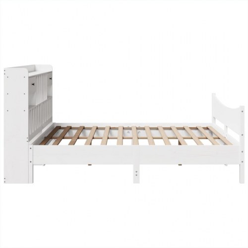 Sengeramme 180x200 cm i massivt fyrretræ - hvid, med sengegavl og opbevaring