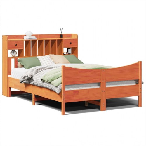 Sengeramme med opbevaring 150x200 cm - massivt fyrretræ, gyldenbrun