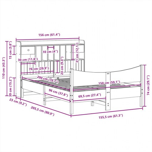 Sengeramme med opbevaring 150x200 cm - massivt fyrretræ, gyldenbrun