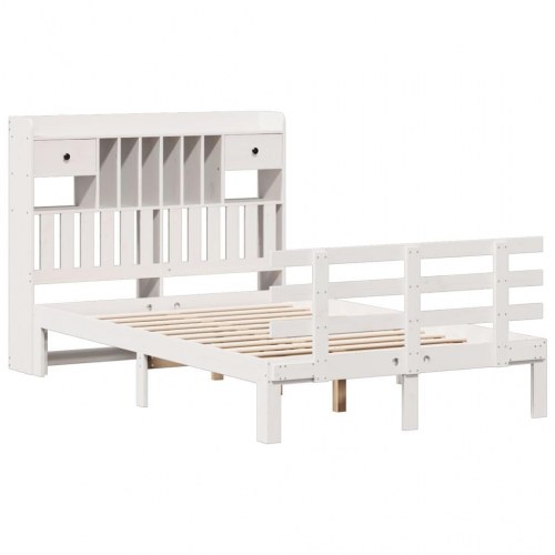 Seng med reol 135x190 cm - massivt fyrretræ, hvid