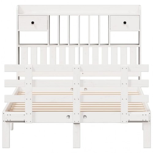 Seng med reol 135x190 cm - massivt fyrretræ, hvid