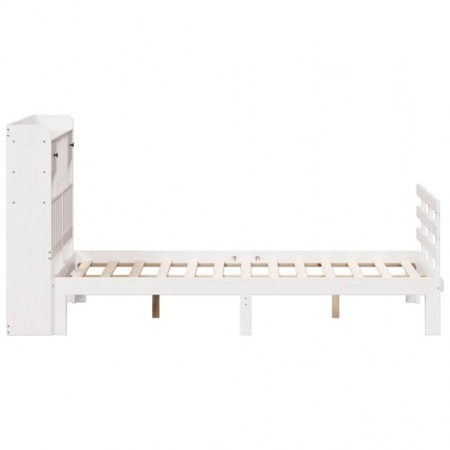 Seng med reol 135x190 cm - massivt fyrretræ, hvid