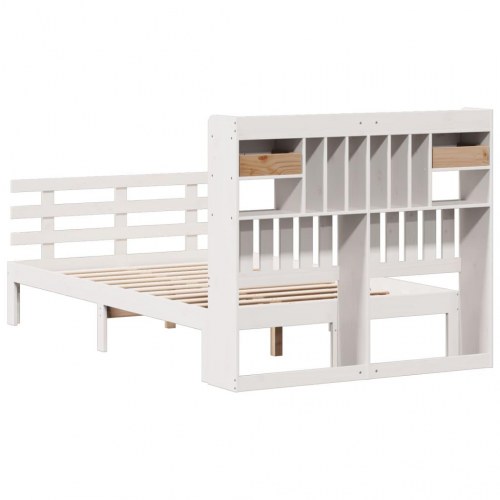 Seng med reol 135x190 cm - massivt fyrretræ, hvid