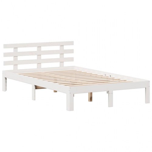 Seng med reol 135x190 cm - massivt fyrretræ, hvid