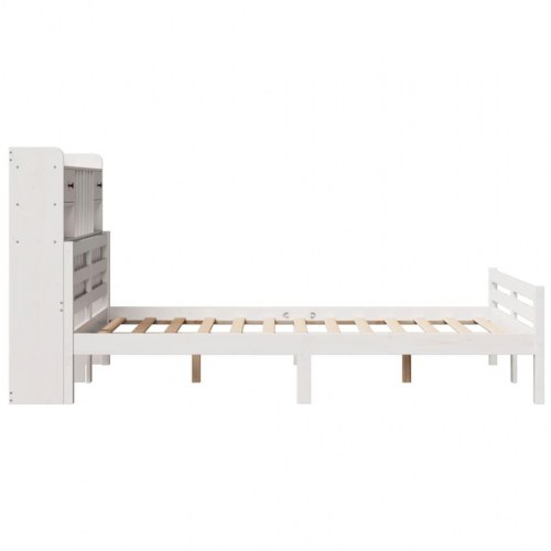 Seng med reol 135x190 cm - massivt fyrretræ, hvid