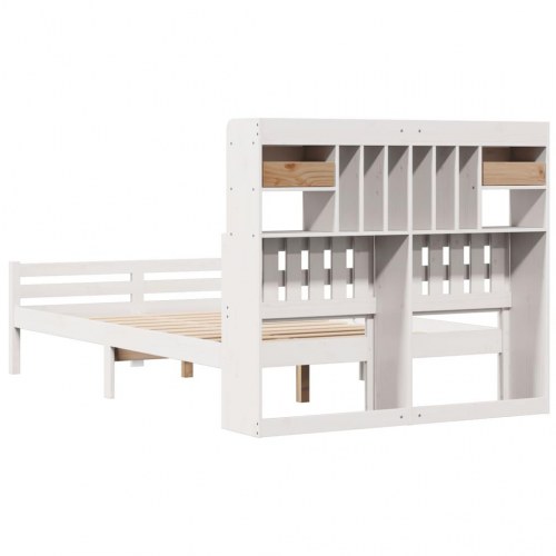 Seng med reol 135x190 cm - massivt fyrretræ, hvid