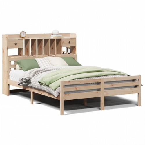 Seng med reol 140x200 cm - massivt fyrretræ, lamelbund