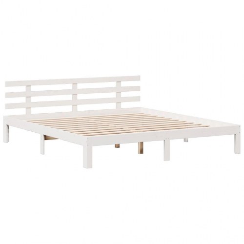 Dobbeltseng med reol 180x200 cm - massivt fyrretræ, hvid
