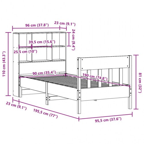 Sengeramme uden madras 90x190 cm massivt fyrretræ gyldenbrun