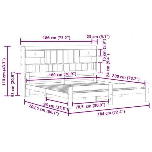 Seng med reol 180x200 cm - massivt fyrretræ, hvid