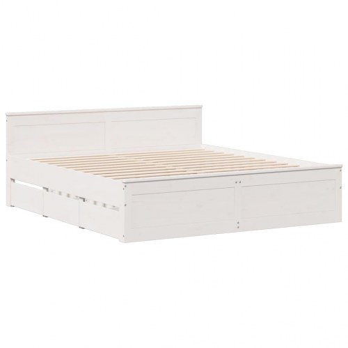 Seng med reol uden madras 200x200 cm massivt fyrretræ hvid