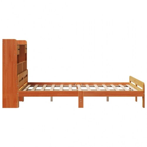 Seng med reol 150x200 cm - massivt fyrretræ, gyldenbrun (uden madras)