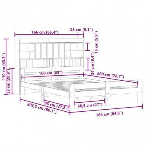 Seng med reol uden madras 160x200 cm massivt fyrretræ