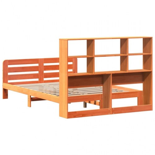 Sengeramme med opbevaringsgavl 135x190 cm - massivt fyrretræ, brun