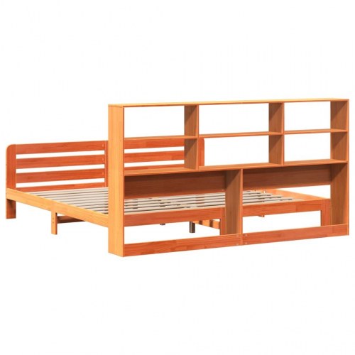 Sengeramme 200x200 cm i massivt fyrretræ - gyldenbrun med opbevaringsgavl