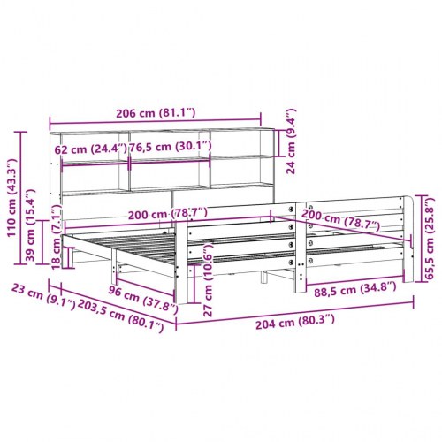 Sengeramme 200x200 cm i massivt fyrretræ - gyldenbrun med opbevaringsgavl