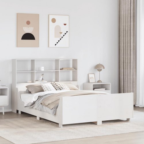 Seng med reol uden madras 140x200 cm - massivt fyrretræ, hvid
