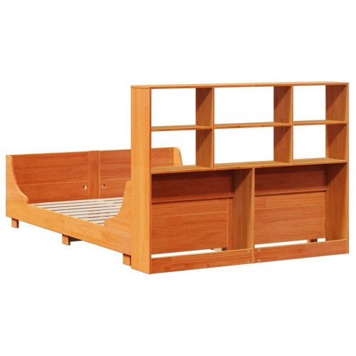 Seng med reol uden madras 120 × 190 cm - massivt træ, gyldenbrun