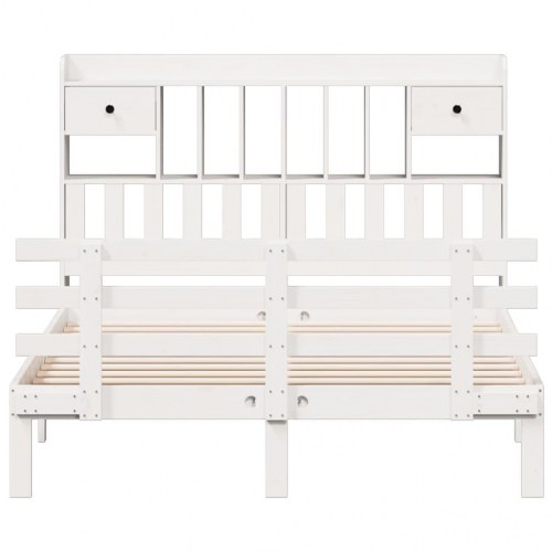 Seng med reol 160x200 cm - massivt fyrretræ, hvid (uden madras)